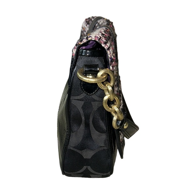 RARE COACH Poppy Tweed Black Patent Flap Shoulder Bag 17927 - Picture 5 of 16